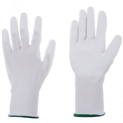 Перчатки нейлоновые с п/у покрытием, белые - №1