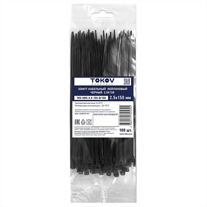 Хомут кабельный нейлоновый черн. 4.8х350 (уп.100шт) TOKOV ELECTRIC TKE-HNS-4.8-350-B/100 - №1