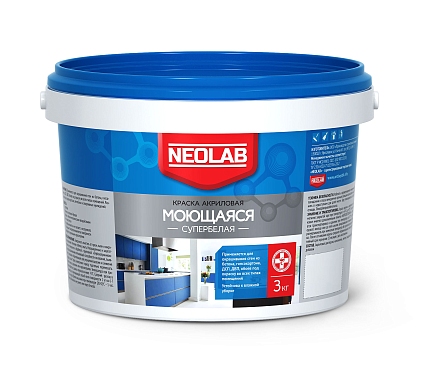 Акриловая супербелая краска "Моющаяся" Neolab 3кг - №1