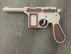 Игрушка пистолет "Маузер" резинкострел 4 заряда (фанера) распродажа