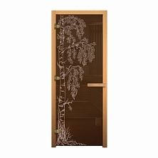 Дверь стекло Бронза, рис. "БЕРЕЗКА" 1900*700 (8мм, 3 петли 716 GB) (ОСИНА) левая