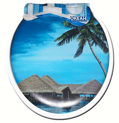 Сиденье для унитаза  мягкое, голубое с рисунком ОКЕАН - №1
