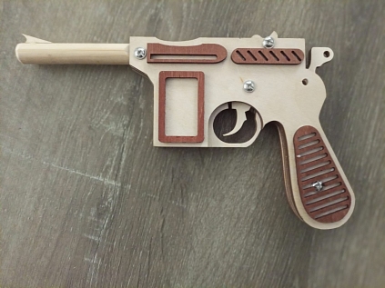 Игрушка пистолет "Маузер" резинкострел 4 заряда (фанера) распродажа - №1