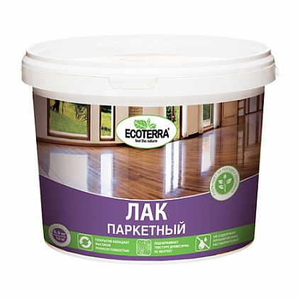 Лак ECOTERRA паркетный водный полуглянцевый 0,9л (Распродажа) - №1