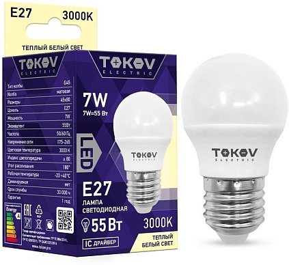 Лампа светодиодная 7Вт G45 3000К Е27 176-264В TOKOV ELECTRIC TKE-G45-E27-7-3K - №1