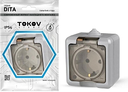 Розетка 1-м ОП Dita 16А IP54 250В с заземл. с прозр. крышк. сер. TOKOV ELECTRIC TKL-DT-R1Z-C06T-IP54