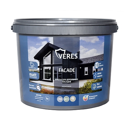 Краска акриловая "Veres" для деревянных фасадов 9л ГРАФИТ - №1