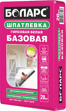 Шпатлевка БОЛАРС БАЗОВАЯ гипсовая 20кг, белая (Распродажа) - №1